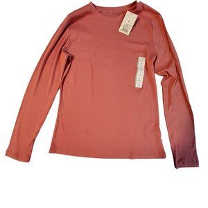 A New Day Womens SizeM Ribbed Long Sleeve Top In Rose Pink Crew neckline